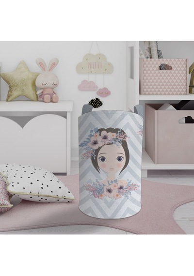Mekta Home Bebek Ve Çocuk Odası Çiçekli Prenses Kız Desenli Zikzaklı Oyuncak Sepeti Renkli Çok Renkli
