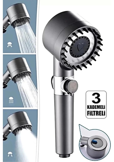 Turbo Fan Pervaneli 5 Fonksiyonlu Duş Başlığı Su Tasarruflu El Tipi Yüksek Basınçlı Duş Başlığı Si Diğer