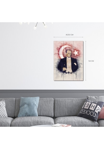 Atatürk Serisi 40,50x54 Cm 9 Parça Atatürk Ahşap Tablo Seti