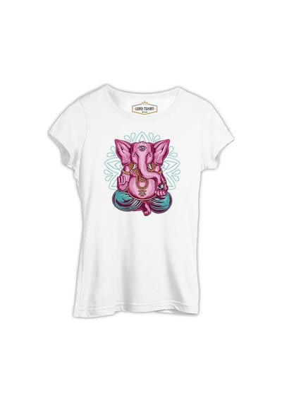 A Pink Elephant Meditating İn A Yoga Pose Beyaz Kadın Tshirt 001
