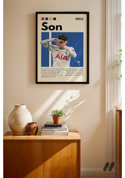 Son Heung-min Futbol Posteri, Siyah Çerçeveli Duvar Tablosu - Spor Severlere Hediye