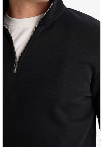 Defacto Regular Fit Dik Yaka Yarım Fermuarlı İçi Yumuşak Tüylü Basic Düz Sweatshirt X7405az25aubk81 Siyah