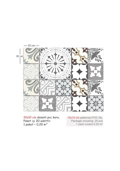 Tink Kendinden Yapışkanlı İngiliz Desenli Pvc Karo Kaplama 10x10 Cm 20'li Paket