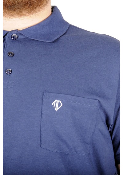 Mode Xl Büyük Beden T-Shirt Polo Cep Sup Basic 21557 Indigo 001