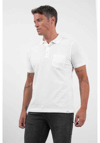 Beyaz Polo Yaka Kısa Kol Cepli Comfort Fit Pamuklu Tişört 1011260155