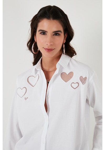 Lela Kalp Detaylı % 100 Pamuk Regular Fit Bayan Gömlek 51443511 Beyaz