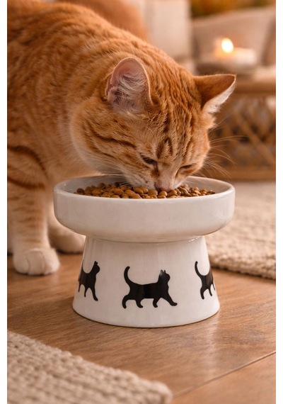 Nitrudesign Ayaklı Seramik Kedi Köpek Mama Ve Su Kabı 400 Ml