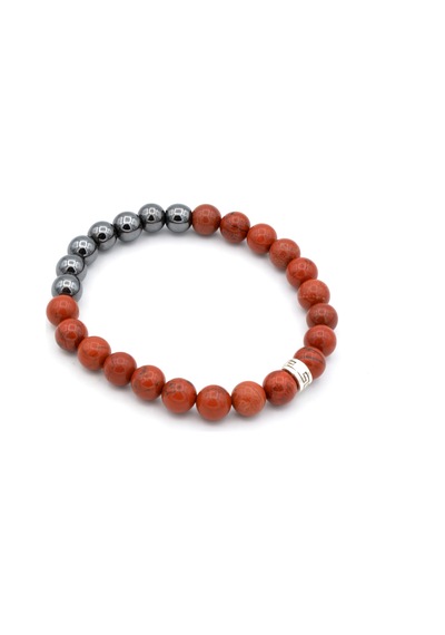 Hakiki Doğal Hematit ve Kirmizi Jasper Taşi Bileklik Gri