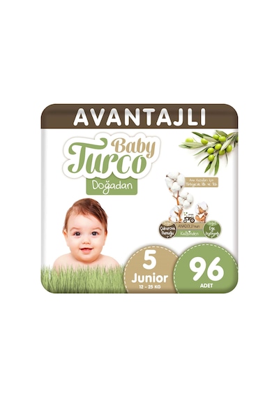 Baby Turco Doğadan Bebek Bezi 5 Numara Junior Avantajlı 96 Adet