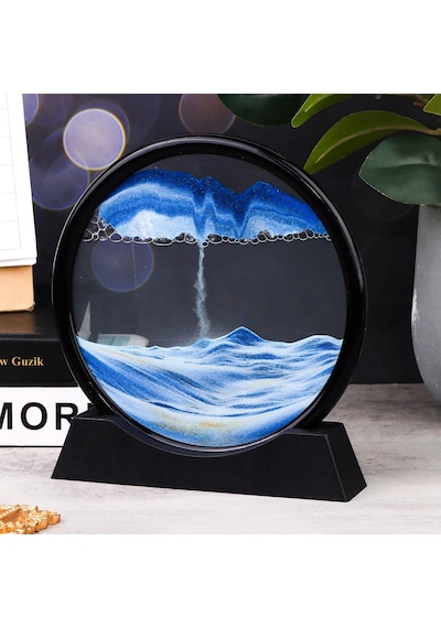 Hareketli 3d Kum Saati 30cm Büyük Boy Mavi Yuvarlak 12inch Cam Dekoratif Sanatsal Rahatlatıcı