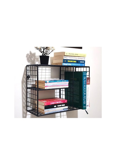 Tr Metal 3 Gözlü Grid Kafes Kitaplık Rafı 45x30x17 Cm Siyah, Gd01513g Diğer