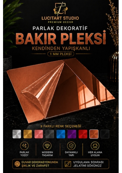 10 Adet 1mm Dekoratif Kare Bakır Pleksi - 10x10, 15x15, 20x20, 25x25, 30x30, 35x35, 40x40 Cm Kendinden Yapışkanlı Duvar Dekorasyonu Ürünü Pleksi Ayna Beklentisiyle Almayınız