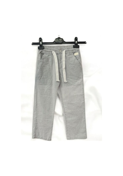 Nanica Kids Erkek Çocuk Keten Çizgili Beli Lastikli Pantolon-14072-grı Gri