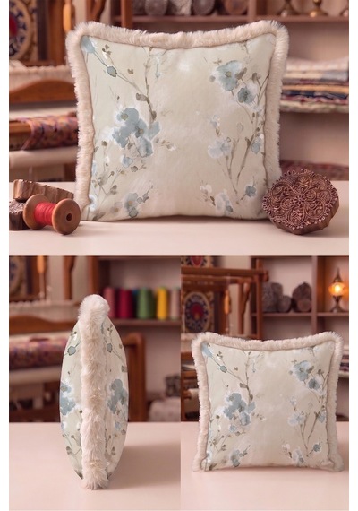 Çiçekli Pastel Floral Saçaklı Yastık Kılıfı - Romantik Botanik Mavi Vizon Püsküllü Kırlent Kılıfı Sessiz Esinti Nova Çiçekli Pastel Floral Saçaklı Yastık Kılıfı - Romantik Botanik Mavi Vizon Püsküllü Kırlent Kılıfı Sessiz Esinti Nova