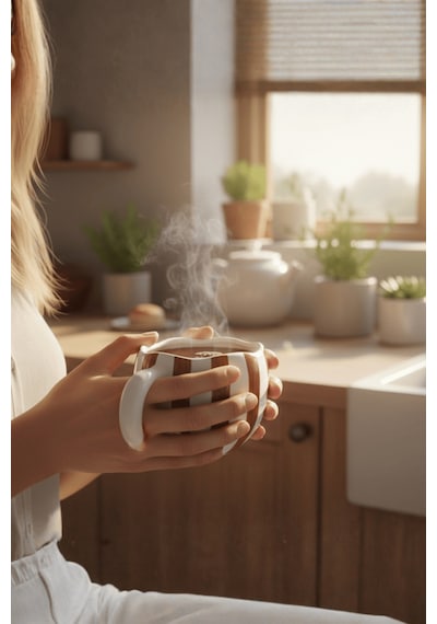 Kahverengi Çizgili 400 Ml El Yapımı Seramik Çay Kahve Mug Kupası Mıt1324 Kahverengi - Beyaz