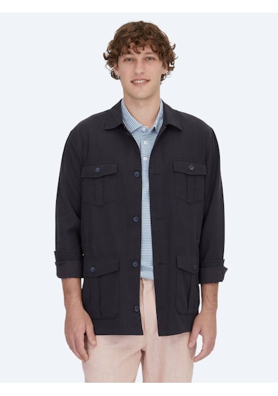 Kip Lacivert Oversize Fit Dokuma Pamuk Karışımlı Overshırt Lacivert