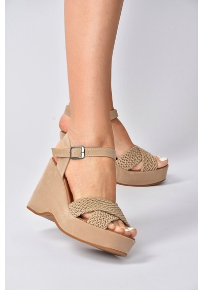 Fox Shoes Ten Süet Kadın Dolgu Topuklu Ayakkabı K250909002