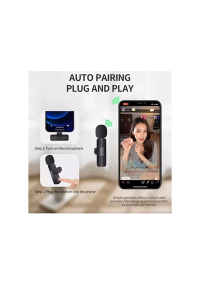 Apple iPhone Uyumlu  İpad Android Kablosuz Tekli Yaka Mikrofonu Lightning-type C Girişli Youtube Video Canlı Yayın