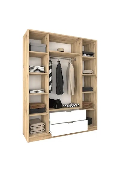 Nisan Açık Ceviz-beyaz 140 Cm 4 Kapılı 2 Çekmeceli Elbise Dolabı - Gardırop Açık Ceviz & Beyaz Nisan Açık Ceviz-beyaz 140 Cm 4 Kapılı 2 Çekmeceli Elbise Dolabı - Gardırop Açık Ceviz & Beyaz