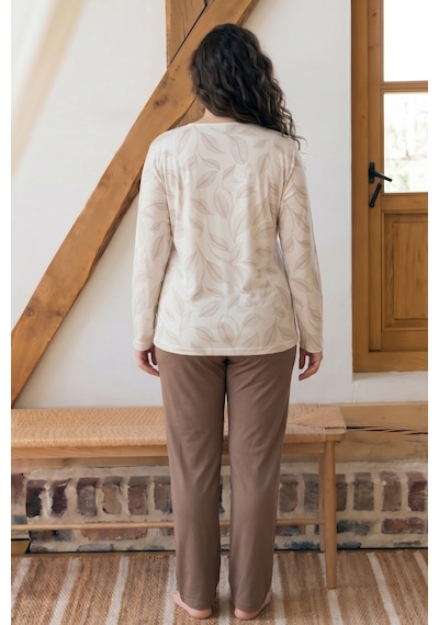 Siyah İnci Desenli Büyük Beden Battal Boy Viskon Örme Pijama Takım 26224805 Çok Renkli