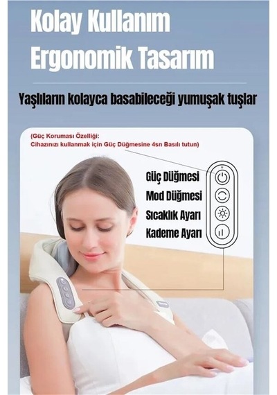 Yoğurma Hissi Veren Masaj Aleti Şarjlı Ovmalı Isıtmalı Boyun Koyu Gri