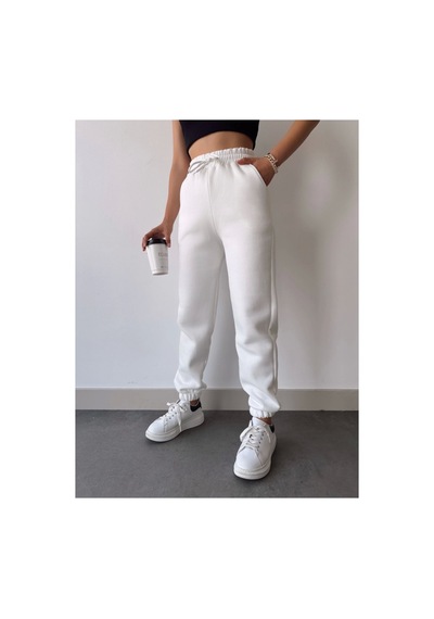 Veraura Lifestyle Üç İplik Basic Lastikli Eşofman Pantolon - Beyaz Gri