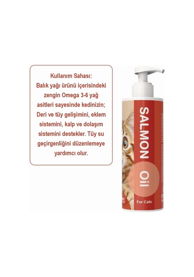 Salmon Oil Kediler İçin Somon Yağı, Omega 3 & 6 İçeren Tamamlayıcı Yem, Sıvı Form, 100 Ml