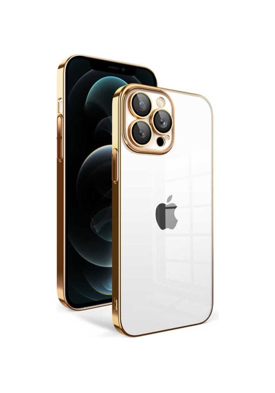 Apple Uyumlu iPhone 12 Pro Max Kamera Korumalı Renkli Çerçeveli Bth Garaj Kılıf-gold