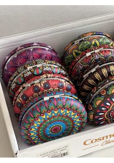 Çanta Boy / Cep Boy Büyüteçli Mandala Desenli Çift Taraflı El Aynası