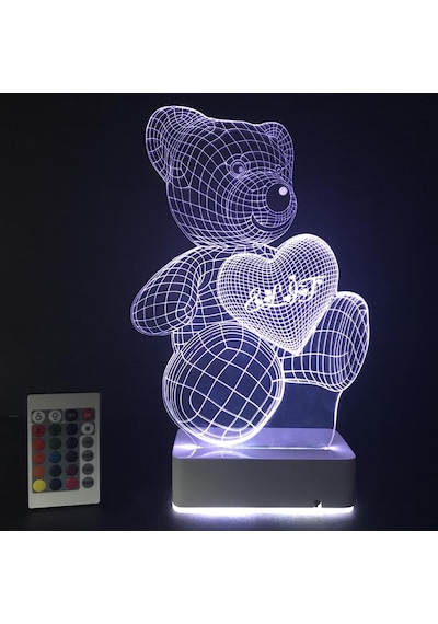 Kişiye Özel 3D Aşk Ayıcık Masaüstü Led Lamba