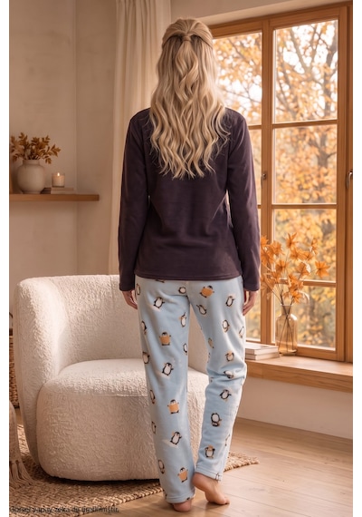 Siyah İnci Mürdüm Nakışlı Alt-üst Polar Kışlık Örme Pijama Takım 26222129 Siyah İnci Mürdüm Nakışlı Alt-üst Polar Kışlık Örme Pijama Takım 26222129