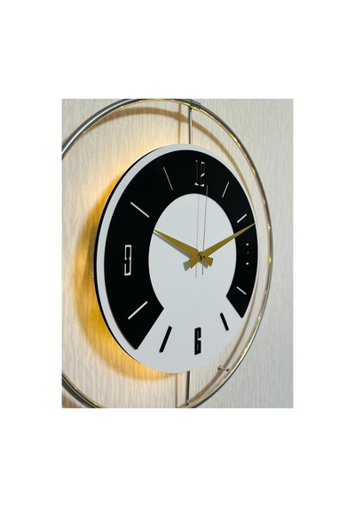Pey Aksesuar 50x70 Cm Metal Ahşap Ve Işığın Muhteşem Uyumu Duvar Saati Dekoratif Ahşap-m54-kromgrı-beyaz-siyah-siyah