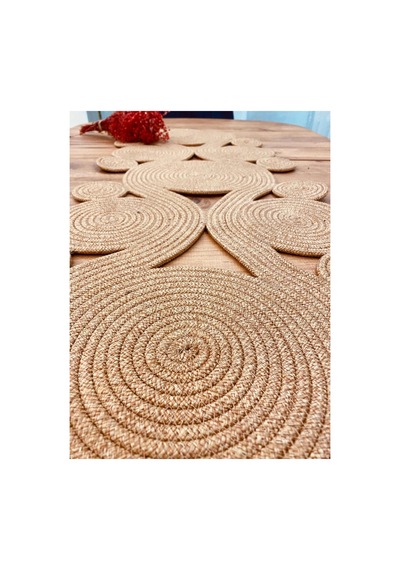 Jüt, Hasır,sarmal Model, Dekoratif Masa Örtüsü, Runner 40x110 Cm, Sehpa Örtüsü, Bohem Tarzı Hasır Hasır