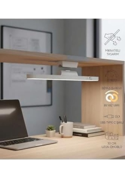 Mıknatıslı Kablosuz Mutfak Tezgah Altı Ve Çalışma Masası Lambası - 3 Renk Ayarlı 30 Cm Şarjlı Led Bar .