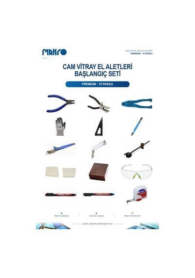 Cam Vitray El Aletleri Başlangıç Seti Premium 15 Parça Profesyonel Cam Kesme, Şekillendirme Ve Ölçüm Seti