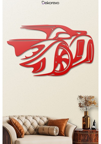 Spor Araba Silüeti Metal Duvar Tablosu - Metal Duvar Sanatı - Kırmızı - 21 X 30 Cm