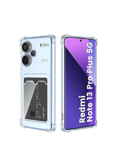 Xiaomi Redmi Note 13 Pro Plus Kapak Kamera Korumalı Kartlıklı Darbe Emici Şeffaf Silikon Kılıf Şeffaf