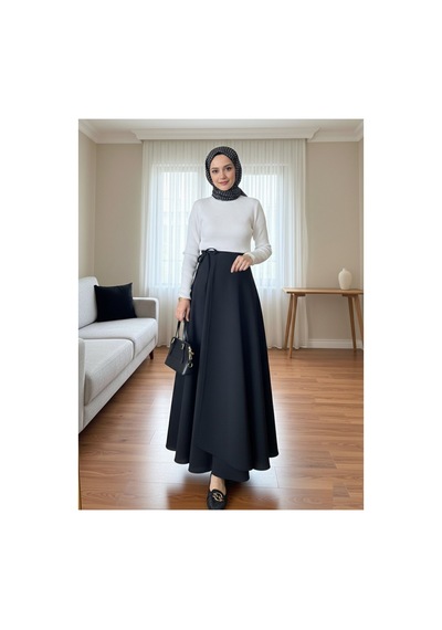 Unika Boutique Yandan Bağlamalı Tesettür Uzun Etek Siyah