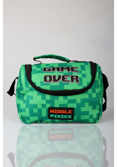 X Dekomus Lisanslı Creeper Piksel Desenli Termoslu Beslenme Çantası Açık Gri