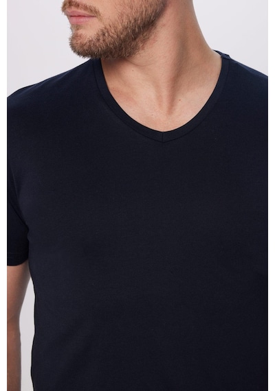 Tudors Erkek Slim Fit Dar Kesim %100 Pamuk Yumuşak Dokulu Lacivert V Yaka Tişört-32121 Lacivert