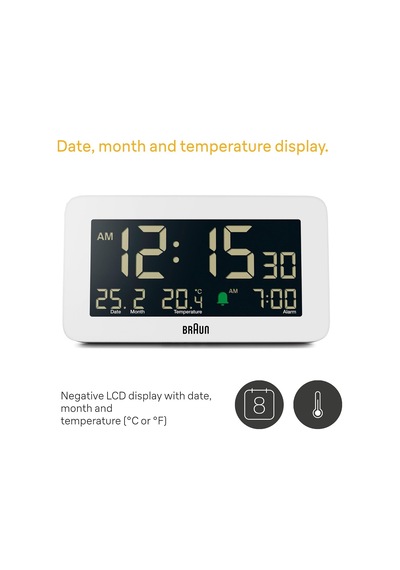 Tarih, Ay Ve Sıcaklık Göstergeli Dijital Çalar Saat, Negatif Lcd Ekran, Hızlı Set, Crescendo Bip Alarmı, Beyaz Model, Bc10w Diğer