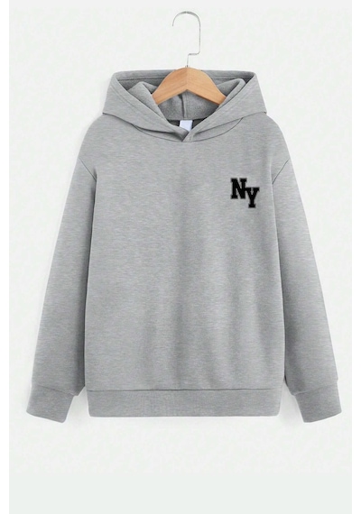 Uyguntarz Ny Baskılı Erkek - Kız Çocuk Rahat Kalıp Sweatshirt Gri