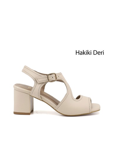 Gönderi(R) Gönderi R Kadın Bej Kalın Topuklu Arkası Açık Hakiki Deri Sandalet Dyza84735854
