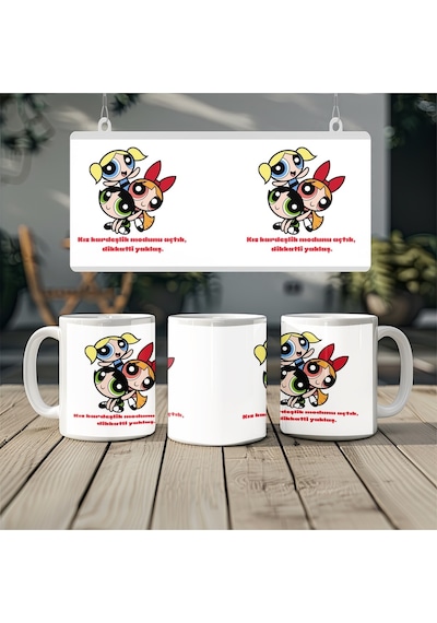Powerpuff Girls Kız Kardeşliği Kupa Bardak - Eğlenceli Kadın Hediye - Kızkardeşli Modu Açık Yazılı Beyaz