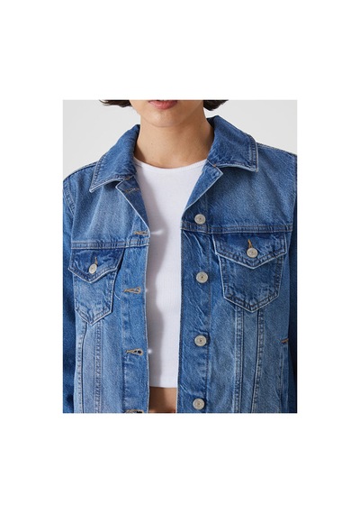 LC Waikiki Gomlek Yaka Kadin Jean Ceket Mıd Indıgo Rodeo