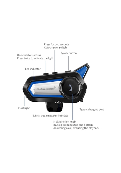 Bt31 Motosiklet Kask Bluetooth Kulaklık Interkom Su Geçirmez Moto Intercomunicador Bluetooth V5.2 Led Işıklı Kask Kulakığı Otomatik Çağrı Cevaplama İntercom