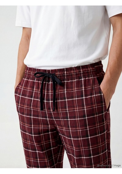 Lc Waikiki Lc Waıkıkı Bordo Standart Kalıp Ekose Erkek Pijama Altı
