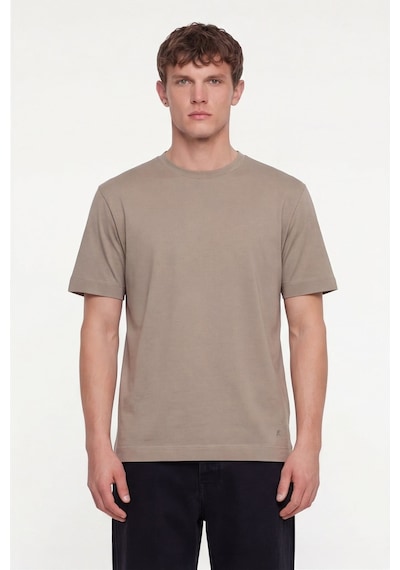Sabri Özel Erkek Camel Normal Kesim Regular FitPamuk Dokuma Bisiklet Yaka Basic T-shirt