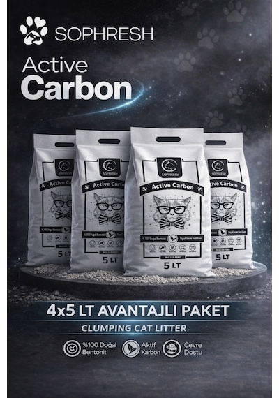 Sophresh Aktif Karbonlu Kedi Kumu 4x5 Lt Doğal Bentonit