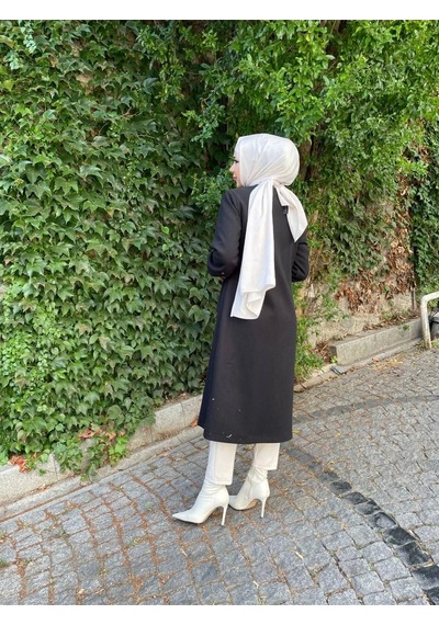 Ara Boy Önü Düğmeli İthal Kaşe Kaban / M0111 - Siyah Siyah